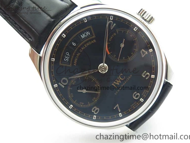 MIROTIME 0211 Portuguese Real PR Real Annual Calendar IW503502 ZF 1:1 Best Edition Black Dial Steel Markers on Black Leather Strap A StreetReady 7134